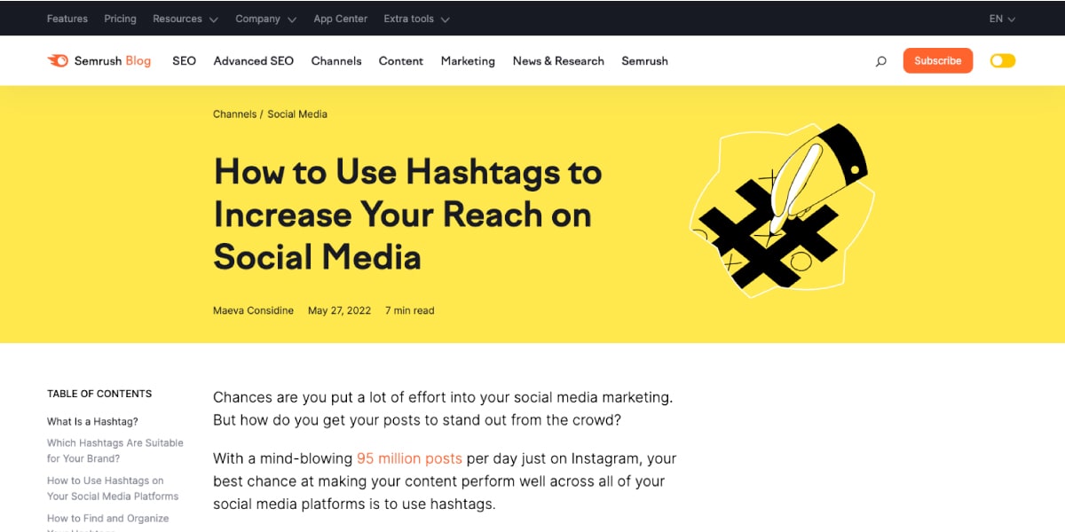 Semrush Blog Subscribe Button In Menu