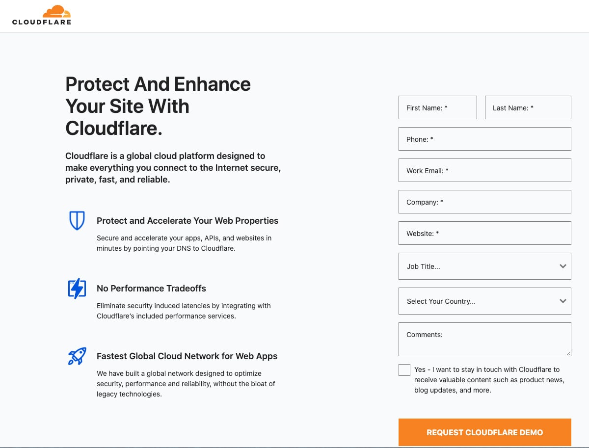 Cloudflare Landing Page Benefits