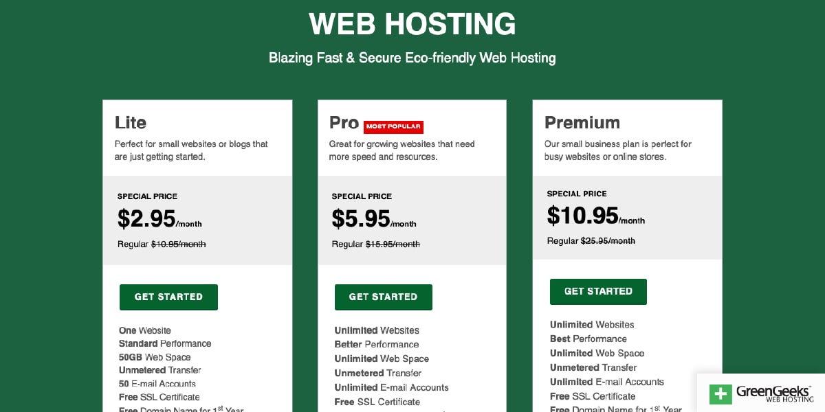 GreenGeeks Hosting with Free Email