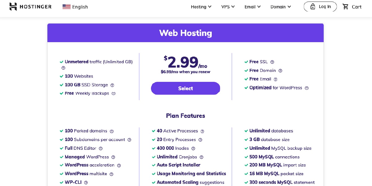 Hostinger Web Hosting With Free Email