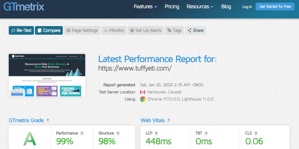 GTmetrix Website Performance Monitor