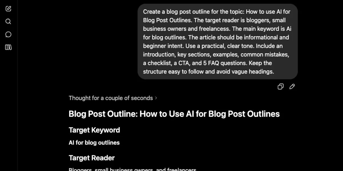 ChatGPT AI Prompt for Blog Outline Example